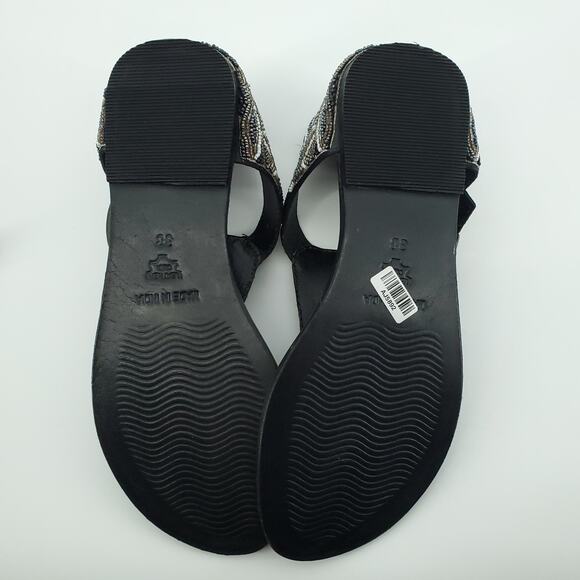 Aspiga Black Silver White T-Strap Hand-beaded Ankle Cuff Sandals Buckle Clasp 38 - Picture 10 of 11